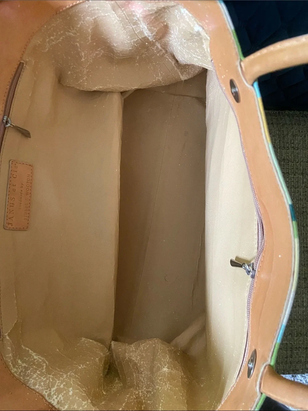 Janus et Cie  by Stubbs and Wooton canvas and leather trim tote - rare find